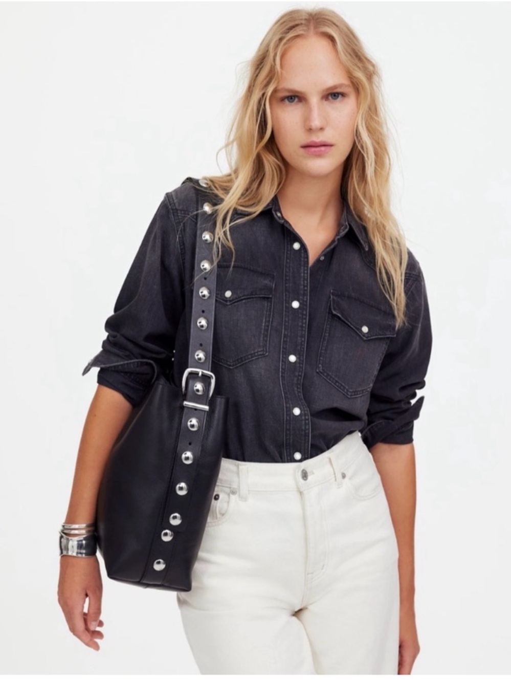 Madewell Black Studded Leather Shoulder Bag